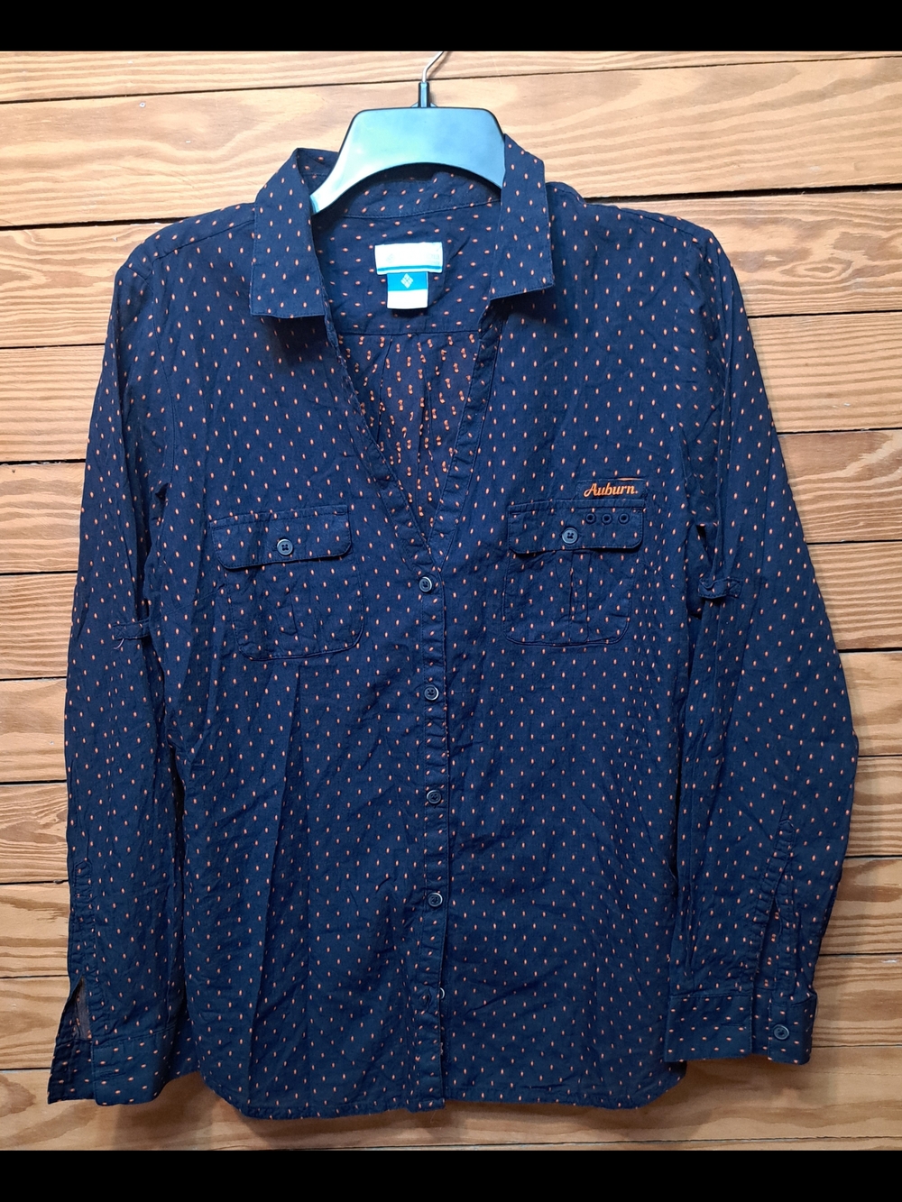 Columbia Auburn Navy Button-Down Shirt with Orange Dot Print War Eagle